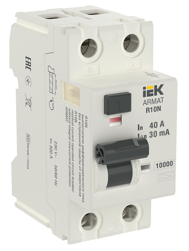 Выключатель дифференциального тока IEK ARMAT R10N 2P 40А 30мА тип A