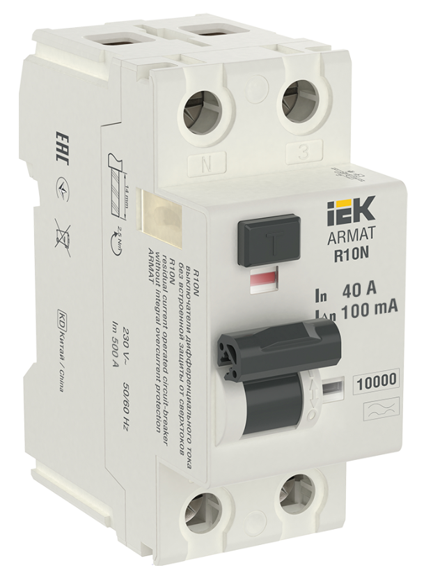 Выключатель дифференциального тока IEK ARMAT R10N 2P 40А 100мА тип A
