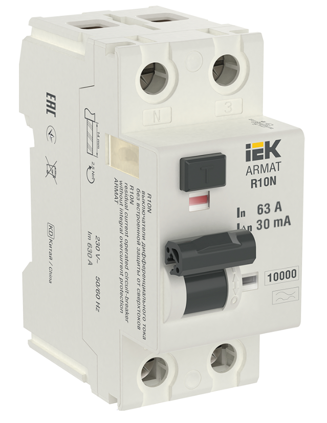 Выключатель дифференциального тока IEK ARMAT R10N 2P 63А 30мА тип A