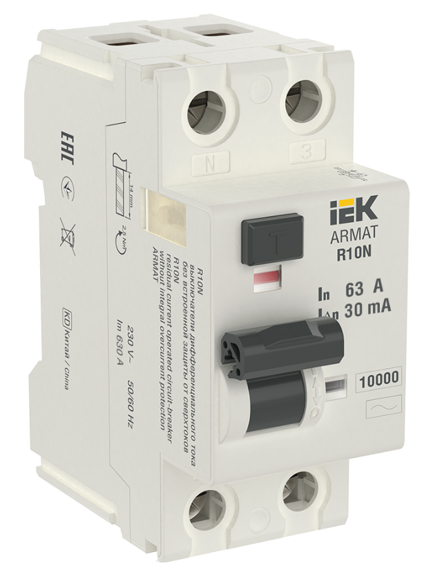 Выключатель дифференциального тока IEK ARMAT R10N 2P 63А 30мА тип AC