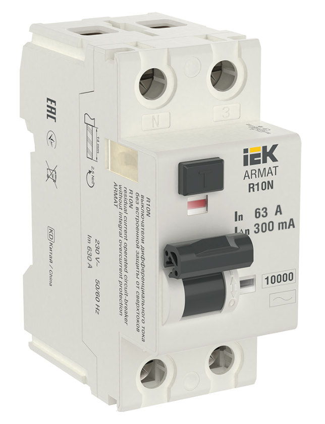 Выключатель дифференциального тока IEK ARMAT R10N 2P 63А 300мА тип AC