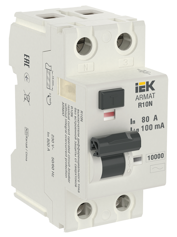 Выключатель дифференциального тока IEK ARMAT R10N 2P 80А 100мА тип AC
