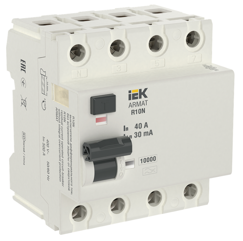 Выключатель дифференциального тока IEK ARMAT R10N 4P 40А 30мА тип A