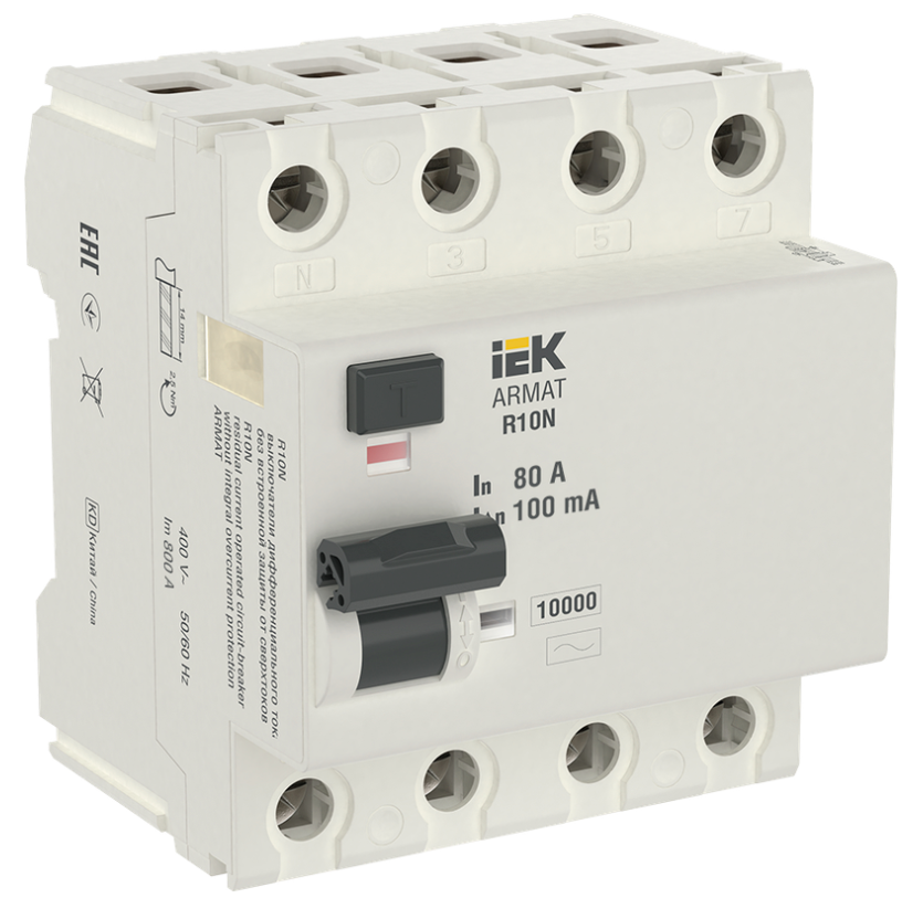 Выключатель дифференциального тока IEK ARMAT R10N 4P 80А 100мА тип AC купить с доставкой по РФ
