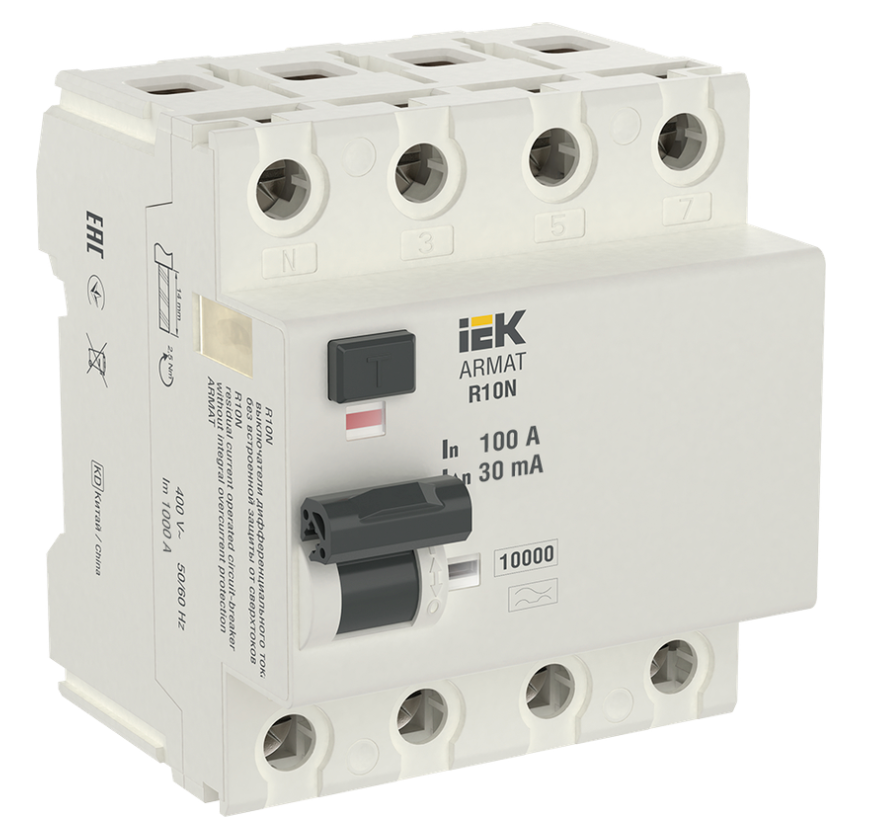 Выключатель дифференциального тока IEK ARMAT R10N 4P 100А 30мА тип AC