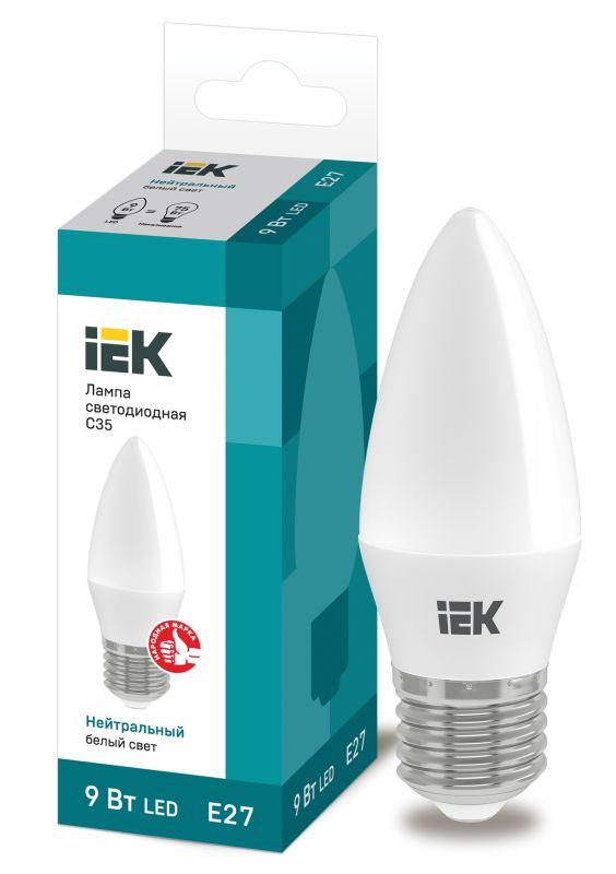 Лампа светодиодная IEK Eco 9Вт C35 свеча 4000К нейтр. бел. E27 230В