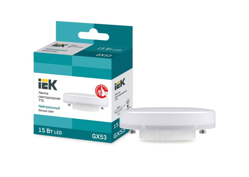 Лампа светодиодная  IEK Eco 15Вт T75 таблетка 4000К нейтр. бел. GX53 230В купить с доставкой по РФ