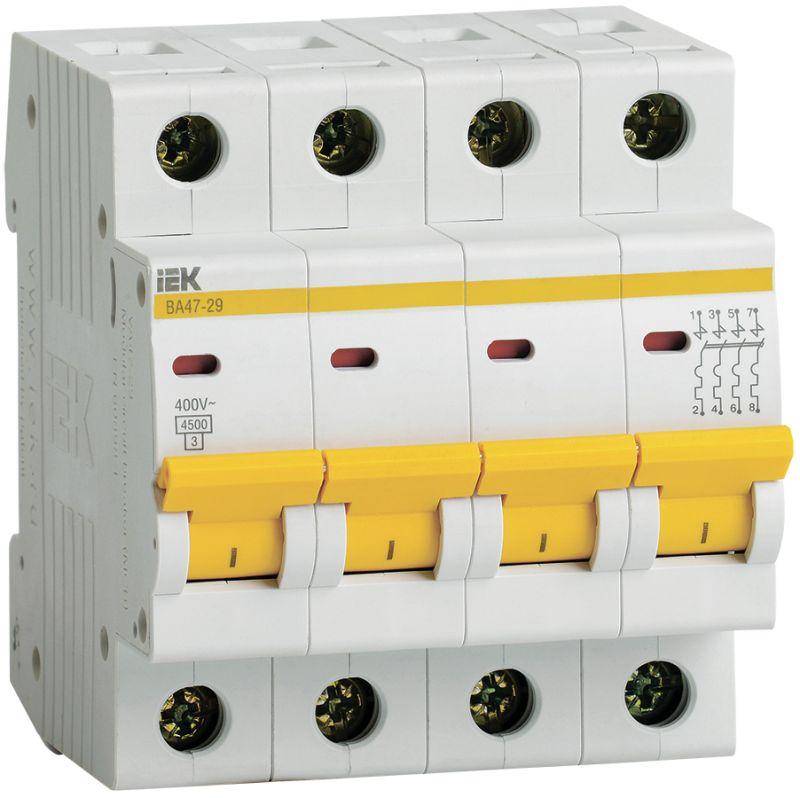 Выключатель автоматический IEK 4п C 10А ВА 47-29 4.5кА