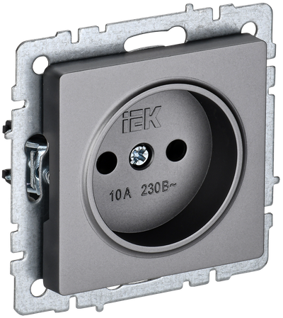Розетка IEK BRITE без заземления без защитных шторок 10А РС10-1-0-БрС сталь
