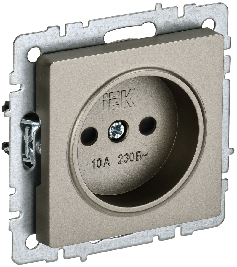 Розетка без заземления с защитными шторками IEK BRITE 10А РСш10-2-БрШ шампань