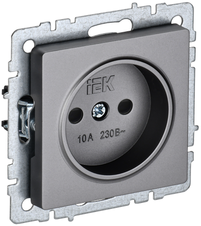 Розетка без заземления с защитными шторками IEK BRITE 10А РСш10-2-БрС сталь