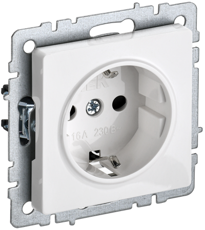 Розетка IEK BRITE 1-местная с заземлением с защитными шторками 16А РС14-1-0-БрБ белый