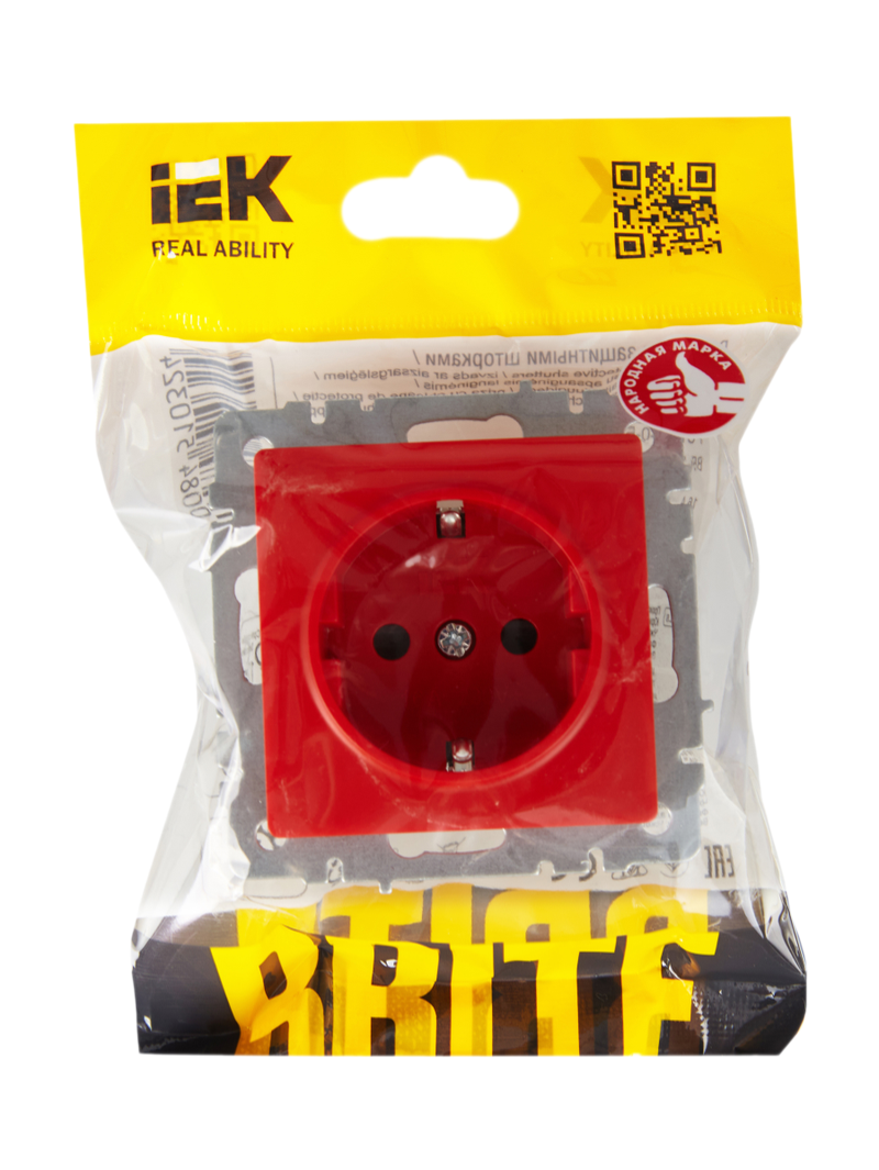 IEK BRITE Красная Розетка 1-местная с заземлением с защитными шторками 16А РС14-1-0-БрК заказать со складов по всей России