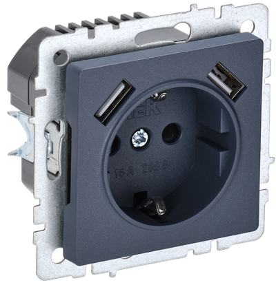 Розетка IEK BRITE с з/к/ш 16А с USB A+A 2,1А РЮш10-1-БрМ маренго