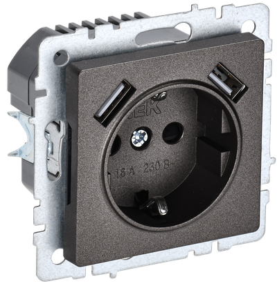 Розетка IEK BRITE с з/к/ш 16А с USB A+A 2,1А РЮш10-1-БрТБ бр.