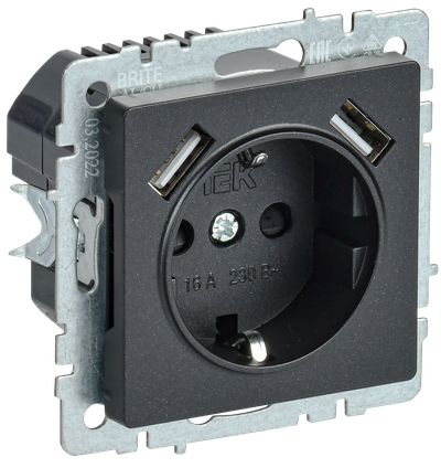 Розетка IEK BRITE с з/к/ш 16А с USB A+A 3,1А РЮш10-2-БрЧ черный купить с доставкой по РФ