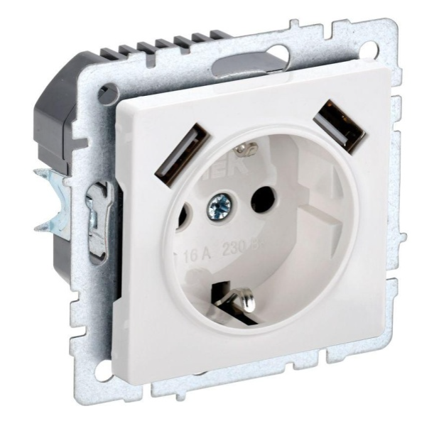 Роз. IEK BRITE с з/к/ш 16А с USB A+C 18Вт РЮш11-1-БрАБ а/б