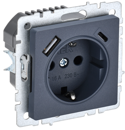 Розетка IEK BRITE с з/к/ш 16А с USB A+C 18Вт РЮш11-1-БрМ маренго