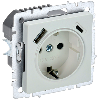 Розетка IEK BRITE с з/к/ш 16А с USB A+C 18Вт РЮш11-1-БрЖ жемчуг