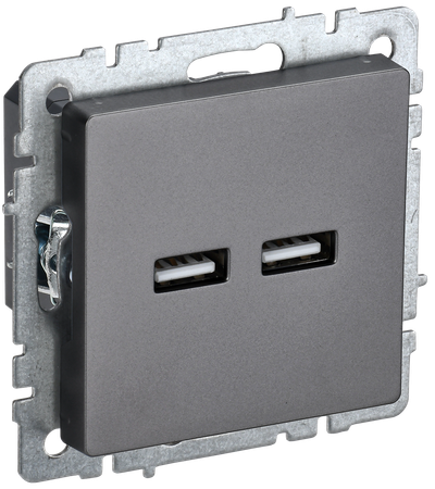 Розетка IEK BRITE USB A+A 3,1А РЮ10-1-БрС сталь