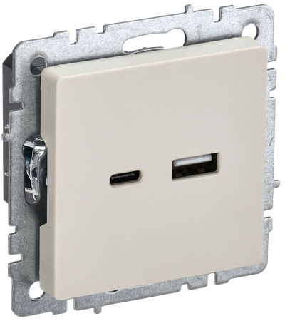 Розетка IEK BRITE USB A+C 18Вт РЮ11-1-БрКр бежевый