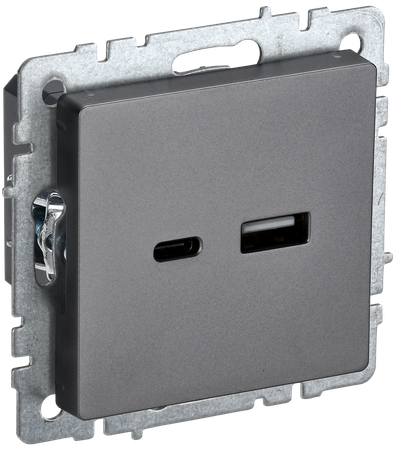 Розетка IEK BRITE USB A+C 18Вт РЮ11-1-БрС сталь