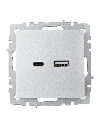 BRITE Розетка USB A+C 18Вт РЮ11-1-БрА алюминий