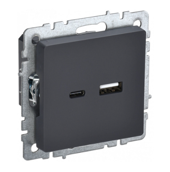 Роз. IEK BRITE USB A+C 18Вт РЮ11-1-БрГ граф.