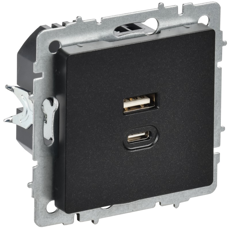 Роз. IEK BRITE USB A+C 45Вт высокоск. зар. РЮ11-2-БрЧ черн.