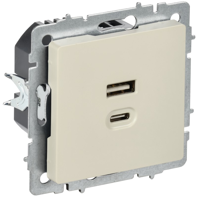 Роз. IEK BRITE USB A+C 45Вт высокоск. зар. РЮ11-2-БрКр беж.