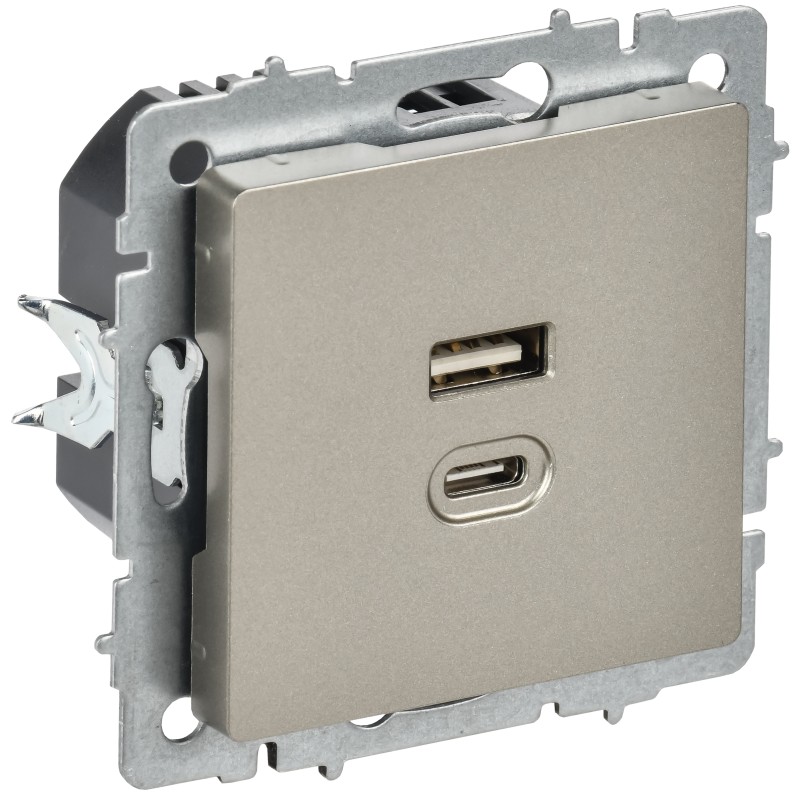 Роз. IEK BRITE USB A+C 45Вт высокоск. зар. РЮ11-2-БрШ шамп