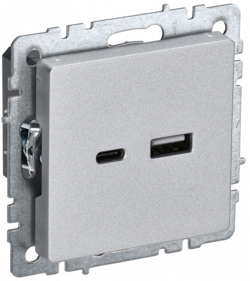 Роз. IEK BRITE USB A+C 45Вт высокоск. зар. РЮ11-2-БрА алюм.
