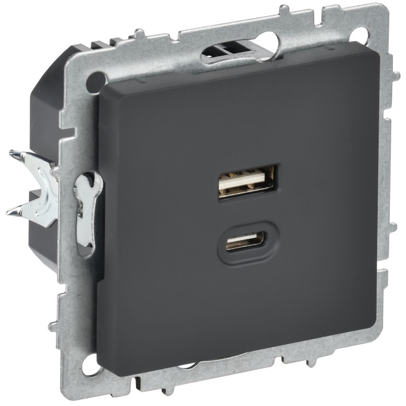 Роз. IEK BRITE USB A+C 45Вт высокоск. зар. РЮ11-2-БрГ граф.