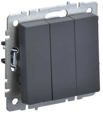 Выключатель трехклавишный IEK BRITE BR-V20-0-10-K45 10А ВС10-3-0-БрГ графит
