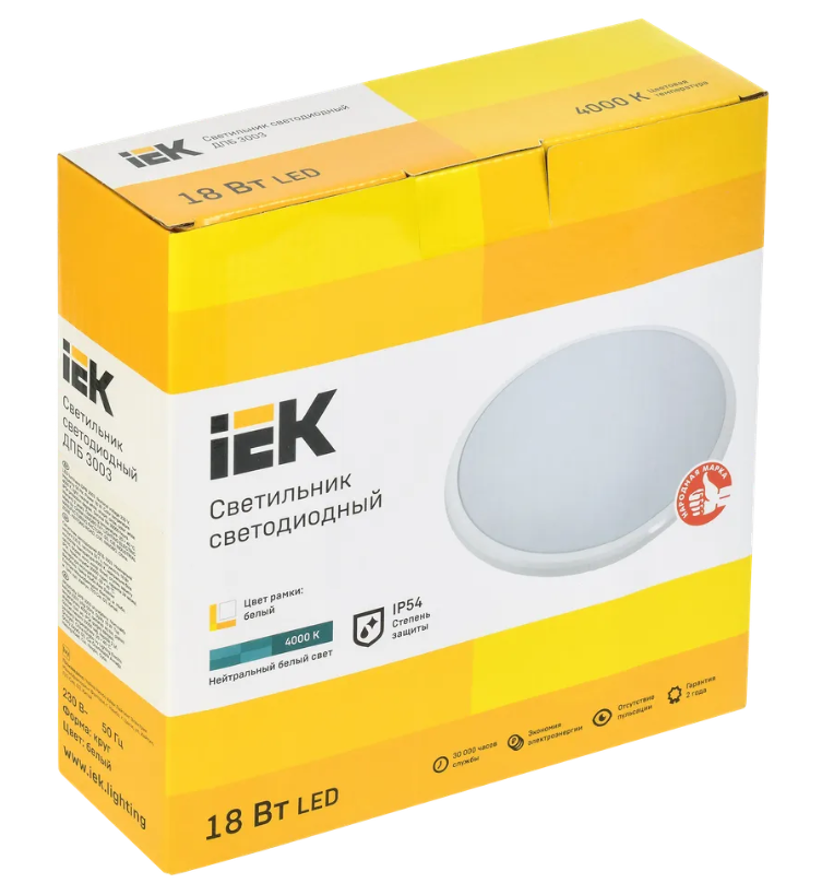 Светильник светодиодный IEK ДПБ 3003 18Вт IP54 4000K круг белый заказать со складов по всей России