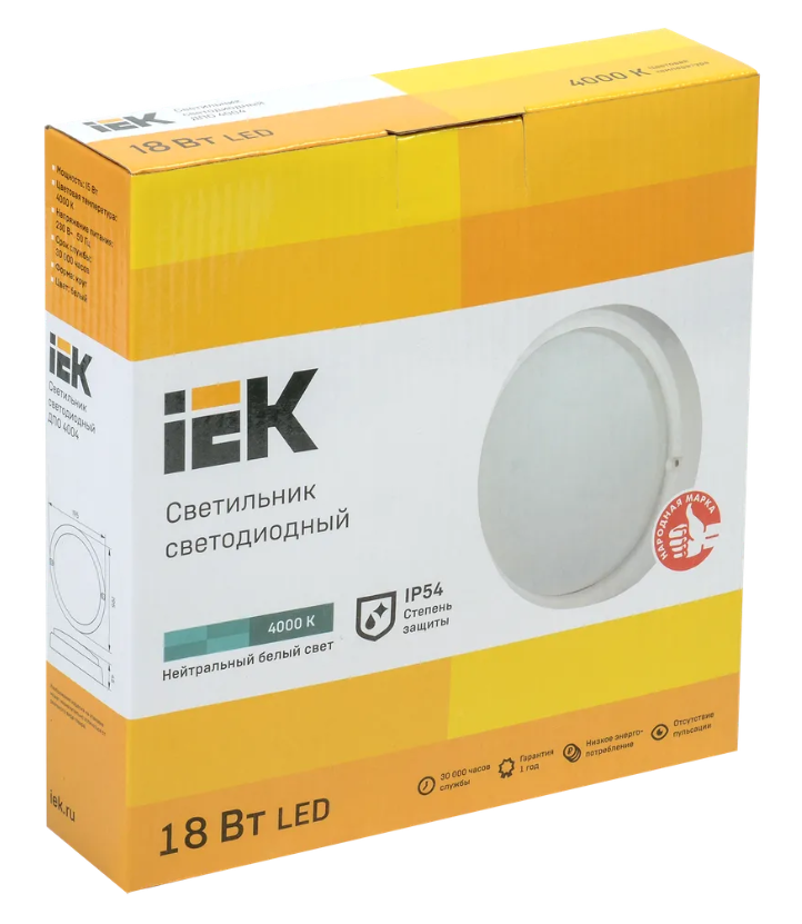 Светильник светодиодный ДПО 4004 18Вт 4000К IP54 круг бел. IEK LDPO0-4004-18-4000-K01 заказать со складов по всей России