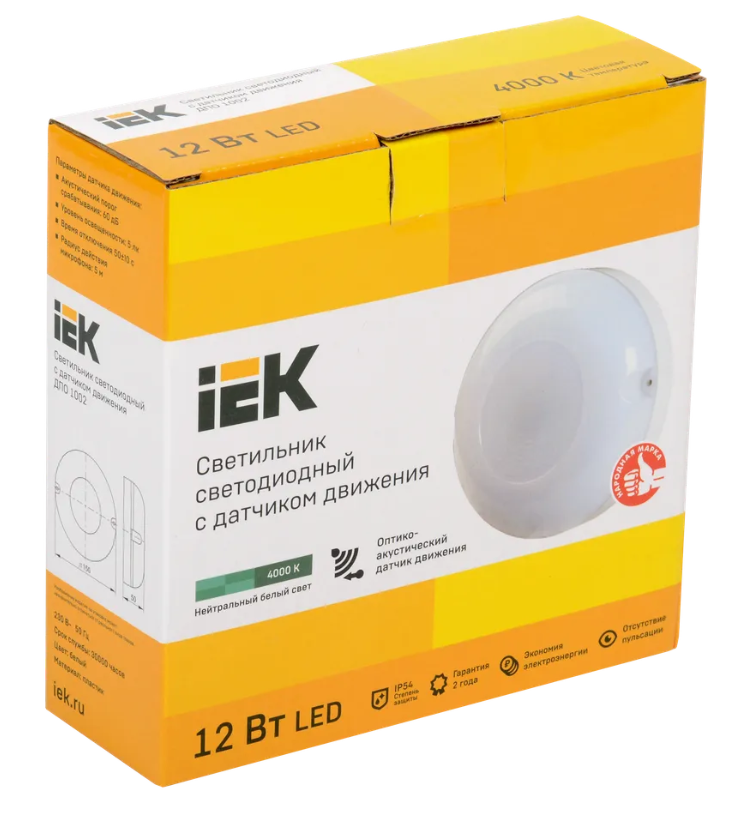 Светильник светодиодный IEK ДПО 1002 12Вт 4000К IP54 с акуст. датчиком IEK LDPO3-1002-012-4000-K01 заказать со складов по всей России