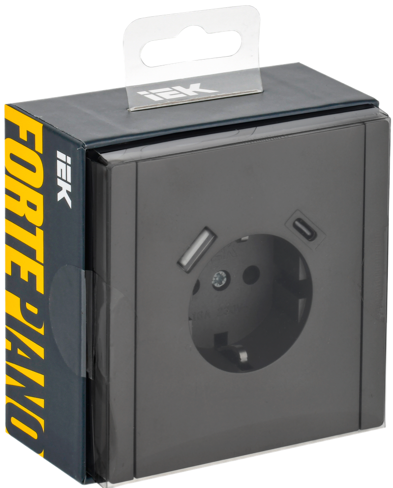 Розетка USB A+C 1-местная 16А FORTE&PIANO с заземлением с защитными шторками винтовое крепление 18Вт FP347 серый FP-R14-16-U22-018-K03 IEK заказать со складов по всей России