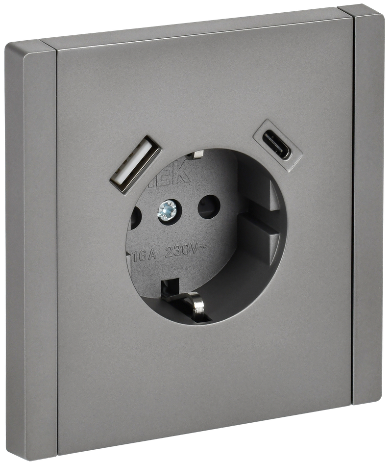 Розетка USB A+C 1-местная 16А FORTE&PIANO с заземлением с защитными шторками винтовое крепление 18Вт FP547 сталь FP-R14-16-U22-018-K46 IEK заказать со складов по всей России