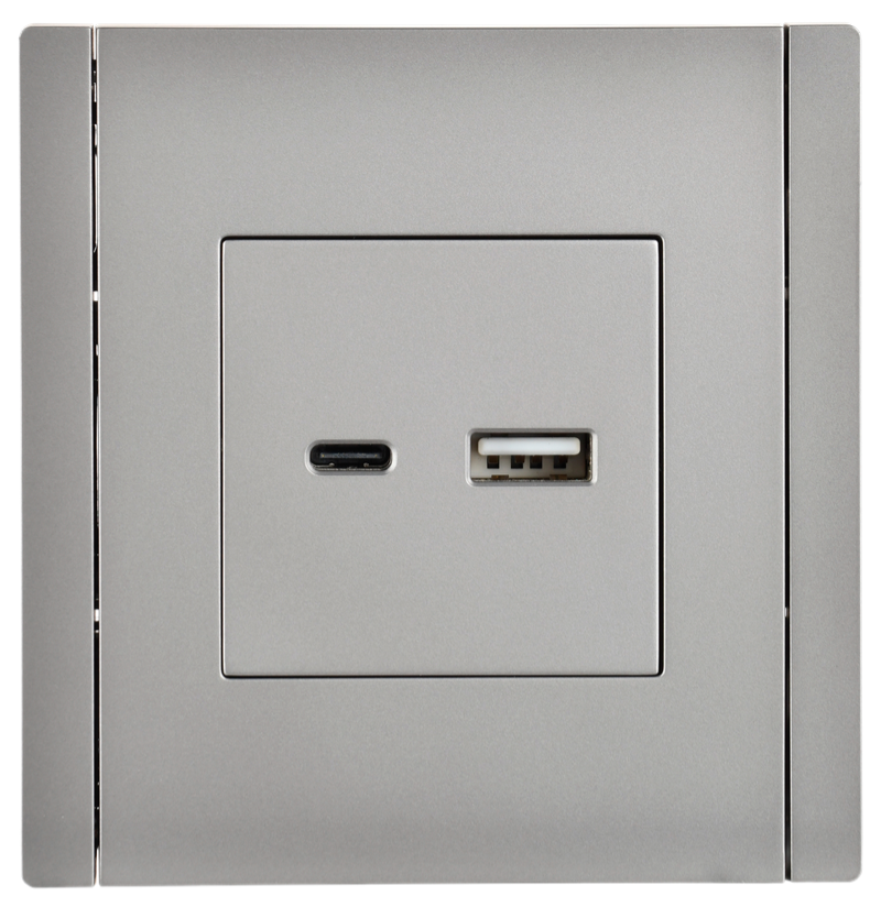 FORTE&PIANO Розетка USB A+C 18Вт FP551 сталь IEK