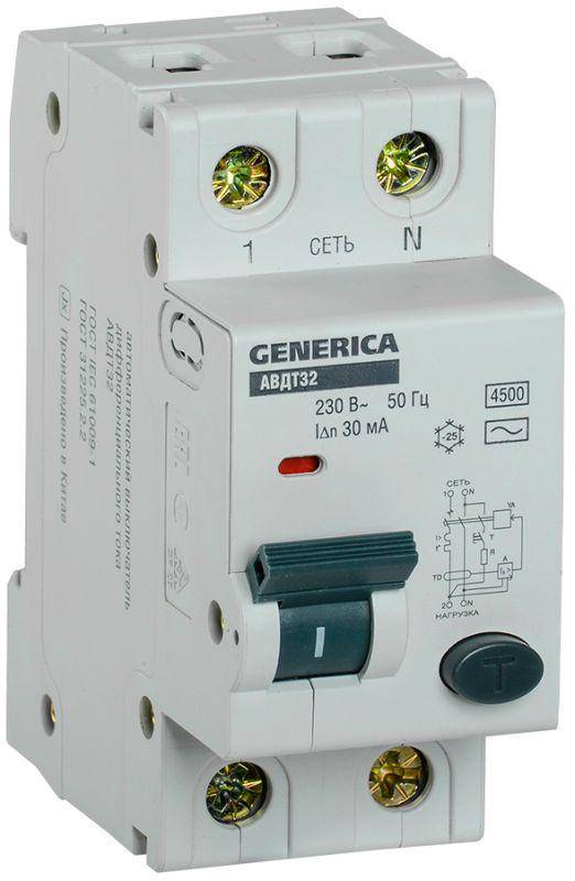 Дифф. автомат IEK АВДТ 32 1P+N, 25А, 30mA, 4.5kA, тип AC хар-ка С