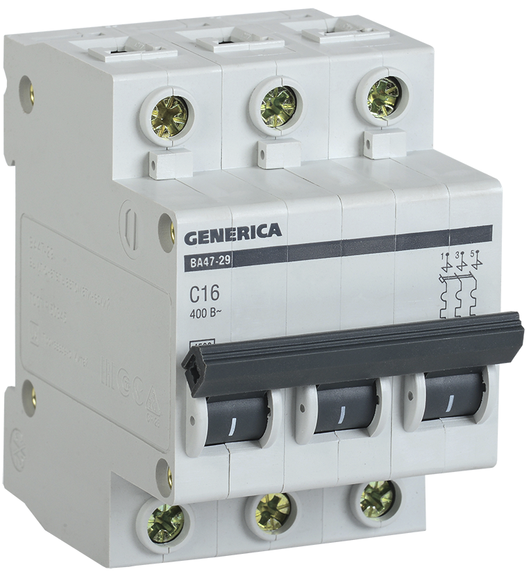 Автоматический выключатель IEK GENERICA трехполюсный 32А C ВА47-29 4.5кА
