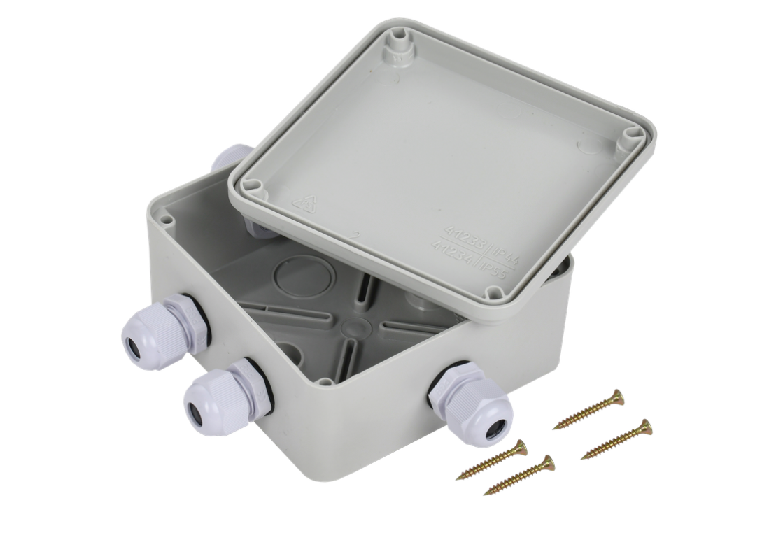 Коробка распаячная КМ41330 для открытой проводки 100х100х50мм IP55 (RAL 7035, гермовводы PG9 5шт) IEK UKO10-100-100-050-K51-55 заказать со складов по всей России