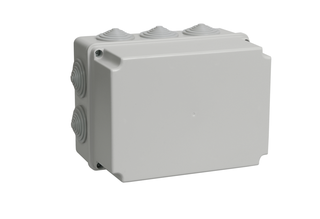Коробка распаячная КМ41245 для открытой проводки 190х140х120мм IP44 (RAL7035, 10 гермовводов) IEK UKO10-190-140-120-K41-44