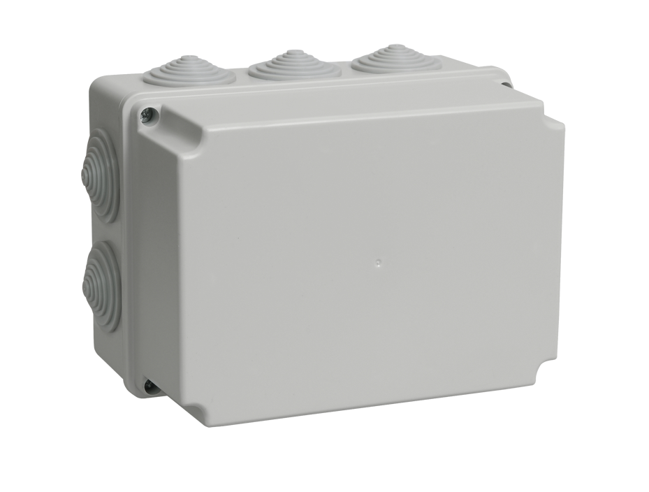 Коробка распаячная КМ41246 для открытой проводки 190х140х120 мм IP55 (RAL7035, 10 гермовводов) IEK UKO10-190-140-120-K41-55