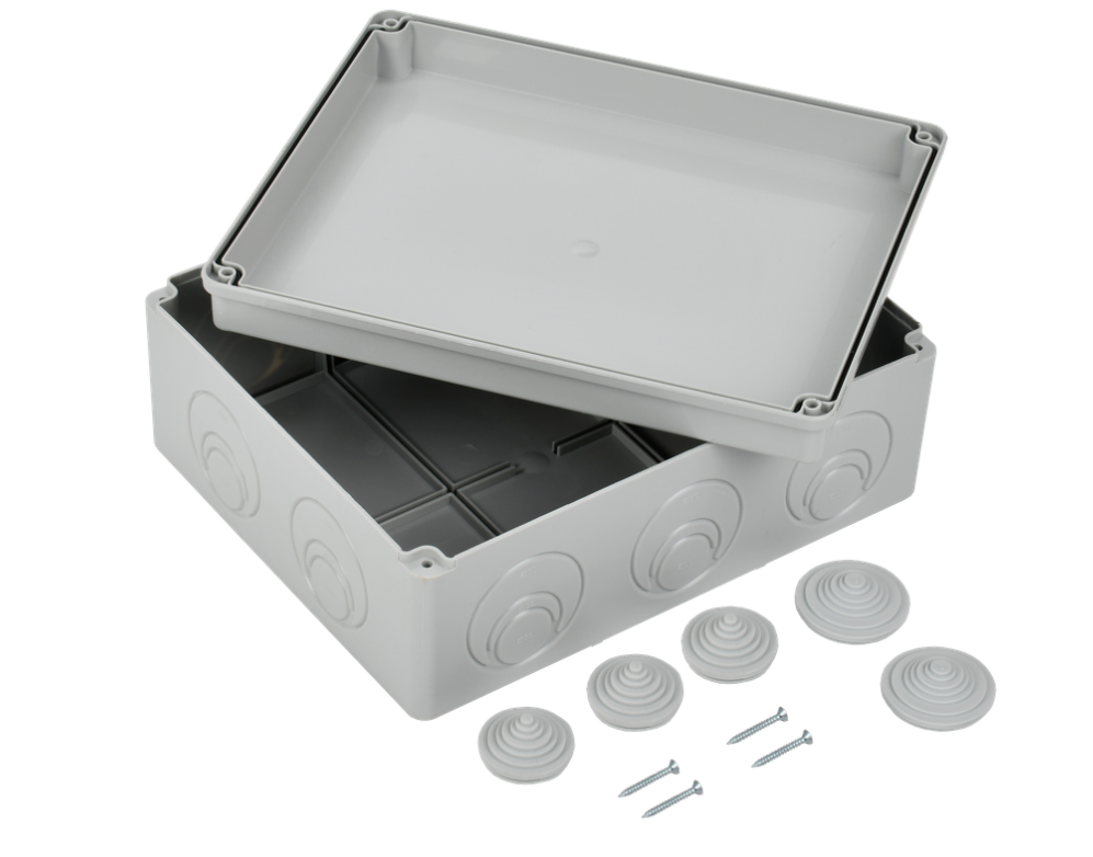 Коробка распаячная КМ41272 для открытой проводки 240х195х90 мм IP55 (RAL7035, кабельные вводы 5 шт) IEK UKO10-240-195-090-K41-55 заказать со складов по всей России