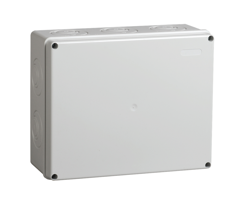Коробка распаячная КМ41342 для открытой проводки 240х195х90 мм IP55 (RAL7035, монтажная плата, кабельные вводы 5 шт) IEK UKO10-240-195-090-K52-55