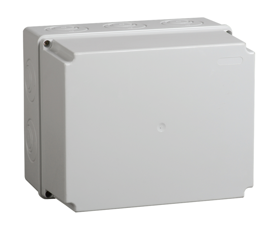 Коробка распаячная КМ41273 для открытой проводки 240х195х165 мм IP44 (RAL7035, кабельные вводы 5 шт) IEK UKO10-240-195-165-K41-44