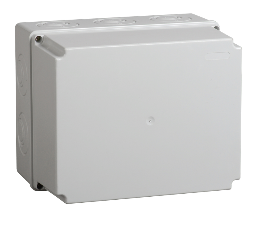 Коробка распаячная КМ41274 для открытой проводки 240х195х165 мм IP55 (RAL7035, кабельные вводы 5 шт) IEK UKO10-240-195-165-K41-55