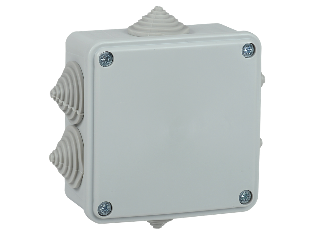 Коробка распаячная КМ для открытой проводки 100х100х45мм IP44 6 вводов (RAL 7035) IEK UKO11-100-100-045-K41-44